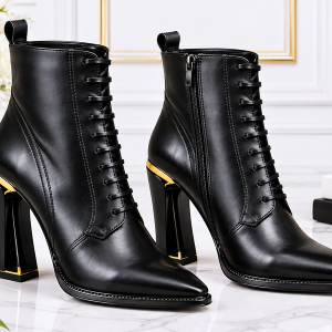 Lace-Up Block Heel Ankle Boots